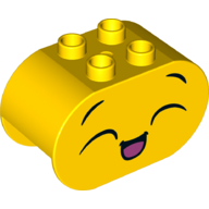 Duplo Brick 2 x 4 x 2 Rounded Ends with Happy Face, Open Mouth, Closed Eyes Print (Yellow)