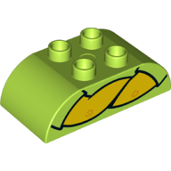 Duplo Brick 2 x 4 Curved Top with Arm Folded Print (Lime)