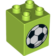 Duplo Brick 2 x 2 x 2 with Soccer Football on 2 Sides, Normal/Deflating Print (Lime)