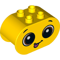 Duplo Brick 2 x 4 x 2 Rounded Ends with Brown Eyes, Tongue Print (Yellow)