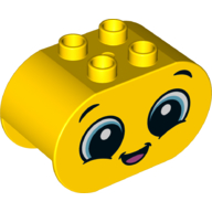 Duplo Brick 2 x 4 x 2 Rounded Ends with Blue Eyes, Open Mouth, Happy Print (Yellow)