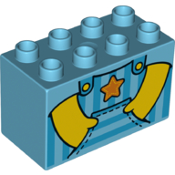 Duplo Brick 2 x 4 x 2 with Overall, Hands in Pockets, Star Print (Medium Azure)