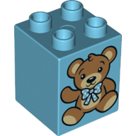 Duplo Brick 2 x 2 x 2 with Teddy Bear Print on 2 sides, with/without Bandages (Medium Azure)