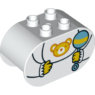 Duplo Brick 2 x 4 x 2 Rounded Ends with Baby, Rattler, Teddy Bear on Bip (White)