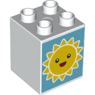 Duplo Brick 2 x 2 x 2 with Face on 2 Sides, Day Sun/Night Moon Print (White)
