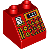 Duplo Brick 2 x 2 Slope 45° with Cash Register with Card Reader and 1.23 Print (Red)