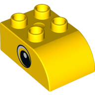 Duplo Brick 2 x 3 with Curved Top with Black and White Eye Print (Yellow)