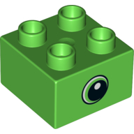 Duplo Brick 2 x 2 with Eye, White Sclera and Spot in Pupil on both sides Print (Bright Green)