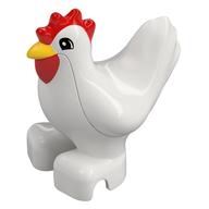 Duplo Animal Chicken / Hen with Red Comb and Wattle, Semi-Circular Eyes Print (White)