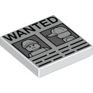 Tile 2 x 2 with 'WANTED' Minifig Front and Side Mugshots Poster Print (White)