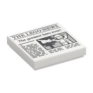 Tile 2 x 2 with 'THE LEGO NEWS' and 'The greatest hero ever!' Print (White)