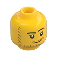 Minifig Head, Smirk, Peach Dimple, Stubble Beard and Moustache and Sideburns Print (Yellow)