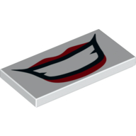 Tile 2 x 4 with Thin Red Lips, White Teeth, Thick Black Outline Print (Joker) (White)