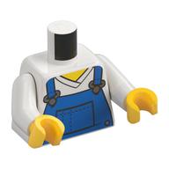 Torso, V-Neck Shirt with Blue Overalls, Dotted Horizontal Line on Front Pocket Print, White Arms, Yellow Hands (White)
