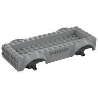 Vehicle Base 8 x 16 with Wheel Arches, Front and Side Studs, and 4 x 14 Recessed Studded Section, 3 Holes, Dark Bluish Gray Wheel Clip Pins (Light Bluish Gray)