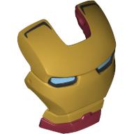 Headwear Accessory Visor Top Hinge with Gold Face Shield and Bright Light Blue Eyes Print (Iron Man) (Dark Red)
