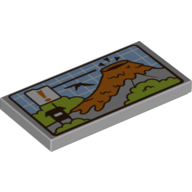Tile 2 x 4 with Map Mountain/Volcano Warning Print (Light Bluish Gray)