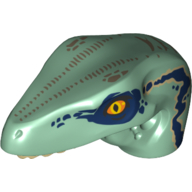 Animal Body Part, Dinosaur, Raptor Head with Orange Eyes and Dark Blue Markings Print (Sand Green)