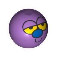 Technic Ball Joint with Face, Yellow Eyes Sleepy, Blue Nose, Smile Print (Medium Lavender)