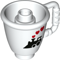 Duplo Cone / Ice Cup with Black Train and Red Heart Steam Clouds Print (White)