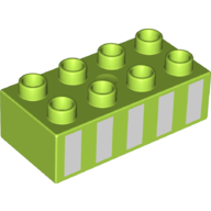 Duplo Brick 2 x 4 with 5 White Vertical Stripes Print (Lime)