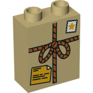 Duplo Brick 1 x 2 x 2 with Tied Parcel with Star Stamp and Orange Shipping Label Print (Tan)