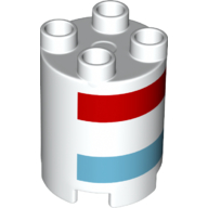 Duplo Brick Round 2 x 2 x 2 with Red and Azure Stripes Print (White)