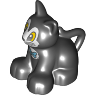 Duplo Animal Cat / Kitten Sitting with Yellow Eyes, and Bow on Chest Print (Black)