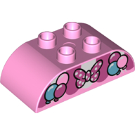 Duplo Brick 2 x 4 Curved Top with Bow Tie and Balloons Print (Bright Pink)