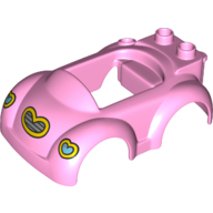 Duplo Car Body 4 x 6 x 1 1/2 with Two Studs at Back with Heart Headlights and Grille Print (Bright Pink)