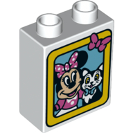 Duplo Brick 1 x 2 x 2 with Minnie Mouse and Cat in Yellow Board Print (White)