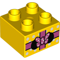 Duplo Brick 2 x 2 with Gift with Minnie Mouse Ears & Bow Print (Yellow)