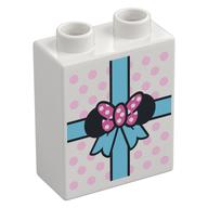 Duplo Brick 1 x 2 x 2 with Gift with Minnie Mouse Ears & Bow Print (White)