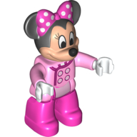 Duplo Figure Minnie Mouse with Jacket with 4 Buttons Print, and Dark Pink Legs (Bright Pink)