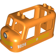 Duplo Train Engine Cabin 4 x 8 x 3 1/2 with White '1024', Train Logo and Yellow Stripes Print (Orange)