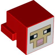 Minifig Head Special, Cube with Rear Ledge, Pixelated White and Tan Face, Dark Tan Outline with Pink Mouth Print (Red)