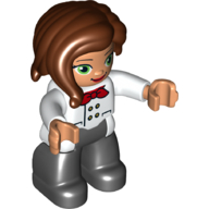Duplo Figure with Long Hair Section in Front, with Black Legs, Red Neckerchief and 4 Buttons Print (White)