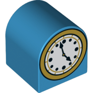 Duplo Brick 2 x 2 x 2 Curved Top with Clock, Hands at 4:57 Print (Dark Azure)