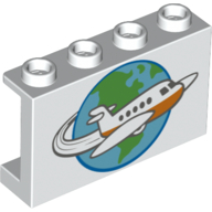 Panel 1 x 4 x 2 with Airplane Flying over Globe Print (White)