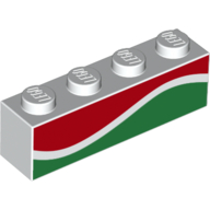 Brick 1 x 4 with Octan Red Green Wave Line Print (White)