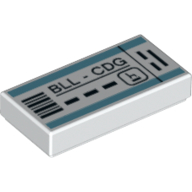 Tile 1 x 2 with Bar Code, BLL CDG Plain Ticket Print (White)