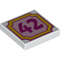 Tile 2 x 2 with Dark Pink 42 on Pink Field and Yellow Border Print (White)