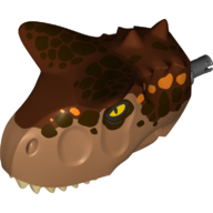 Animal Body Part, Dinosaur, Carnotaurus Head with Pin, Tan Teeth, Reddish Brown Top and Dark Brown and Orange Spots (Medium Nougat)
