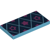 Tile 2 x 4 with Purple Stars On Dark Blue Field with Medium Azure Squares Print (Medium Azure)