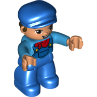 Duplo Figure with Cap Blue, with Blue Legs, Dark Azure Shirt with Blue Overalls and Red Neckerchief Print (Dark Azure)