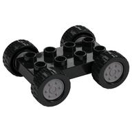 Duplo Car Base 2 x 4 with Fixed Axles - 27.5 Silver Wheels and Black Tires (Black)