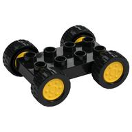 Duplo Car Base 2 x 4 with Fixed Axles - 27.5 Yellow Wheels and Black Tires (Black)