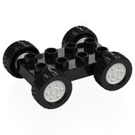 Duplo Car Base 2 x 4 with Fixed Axles - 27.5 White Wheels and Black Tires (Black)