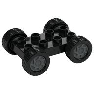 Duplo Car Base 2 x 4 with Fixed Axles - 27.5 Black Tires and Dark Bluish Gray Wheels (Black)