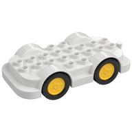 Duplo Car Base 4 x 8 with Four Black Wheels and Yellow Hubs (White)